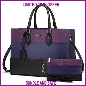 15.6" Laptop Tote Bag with Clutch, Multi-Compartment Work Briefcase